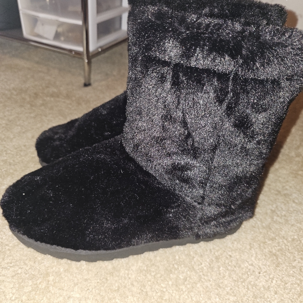 Black furry boots